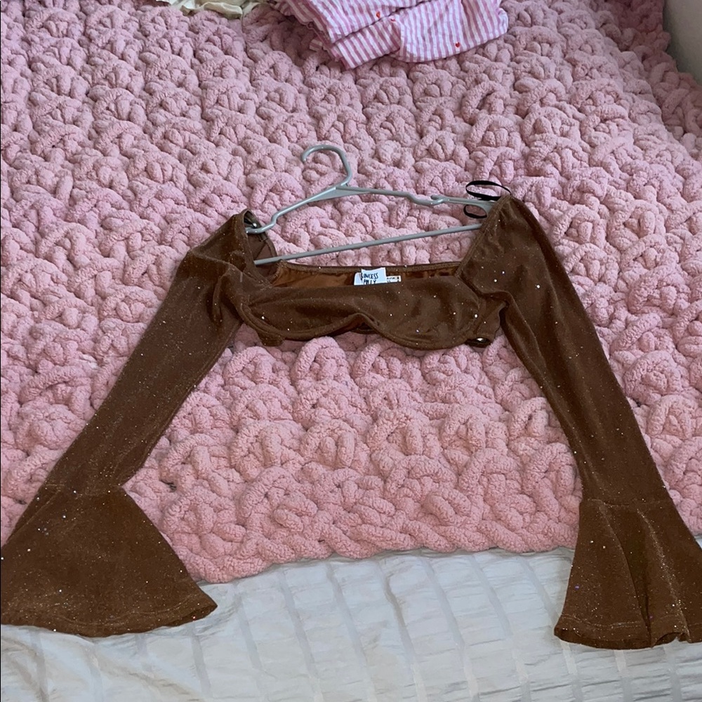 Princess Polly Glitter Bell Sleeve Crop Top